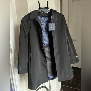 Hart Schaffner Marx Black Raincoat with Blue wool Lining NWT